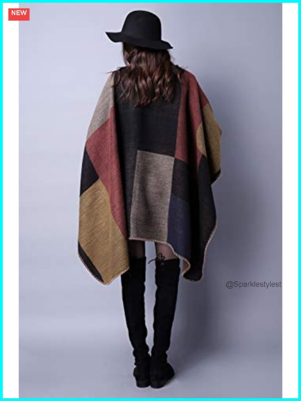 Reversible Poncho Sweater Cape Shawl Wrap Winter Warm - Picture 5 of 6